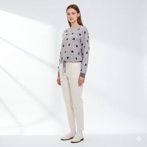 Disney Mickey‎ Mouse Crew Neck Draw String Pull Over Sweater Gray Women Size XS